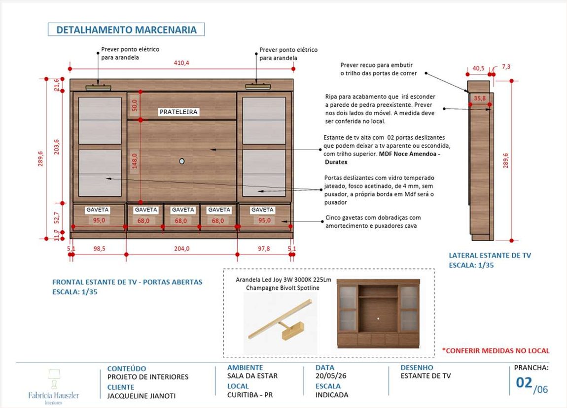 Prancha de detalhamento da estante de TV