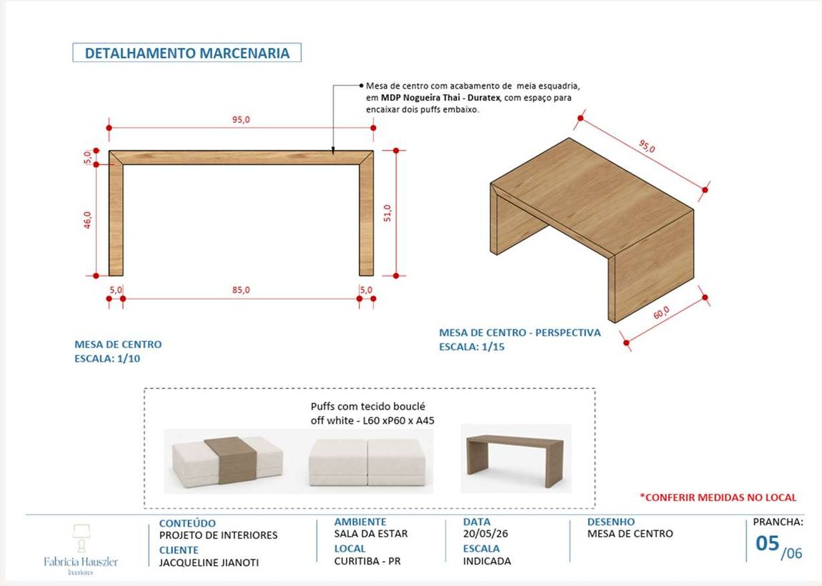 Prancha de detalhamento da mesa de centro